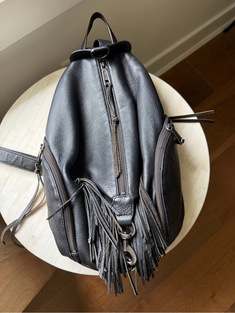 Rebecca Minkoff Black Leather Fringe Backpack